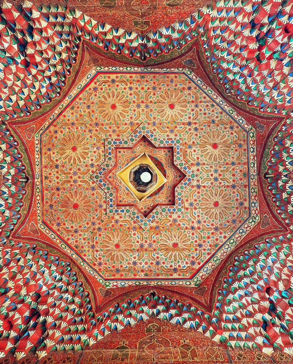 Bahia Palace carved wooden ceiling traditional morrocan design Marrakech