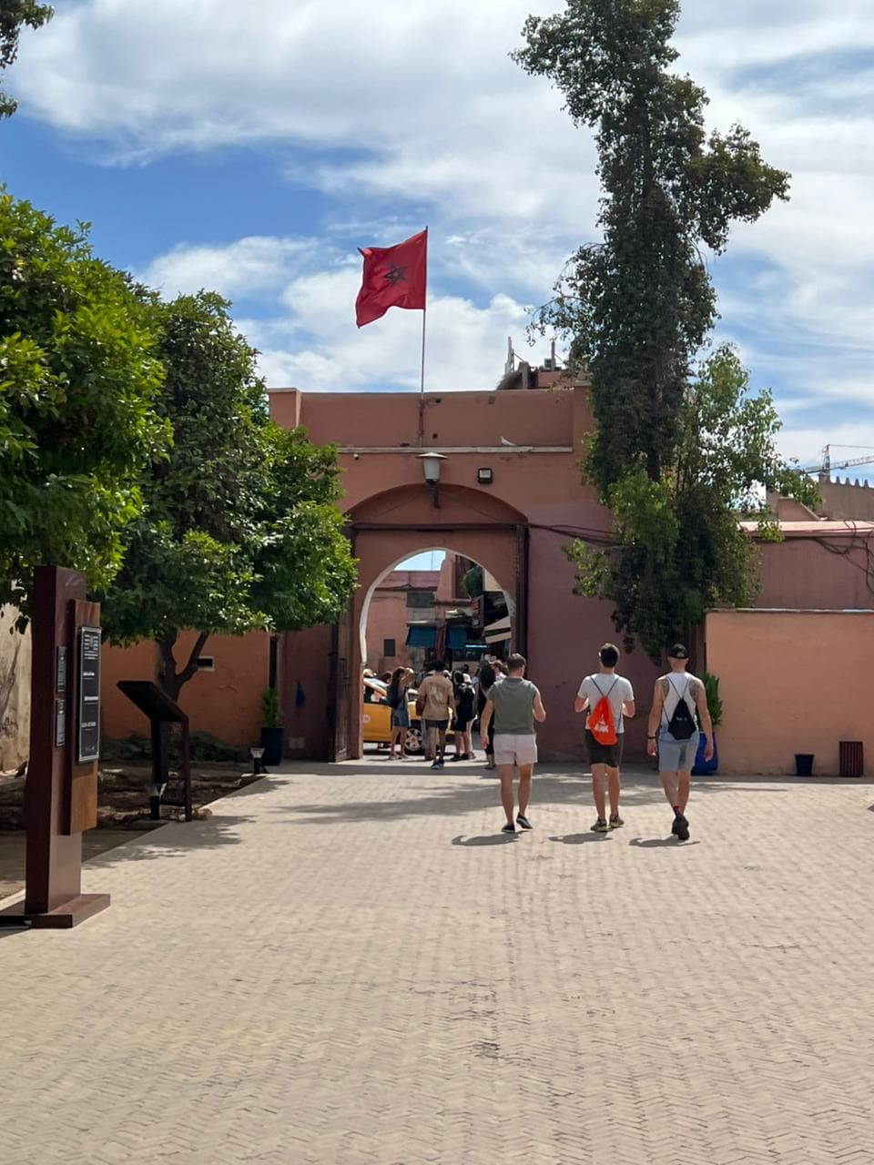 Exit gate of Bahia Palace in Marrakech, Morocco with traditional Moroccan architecture