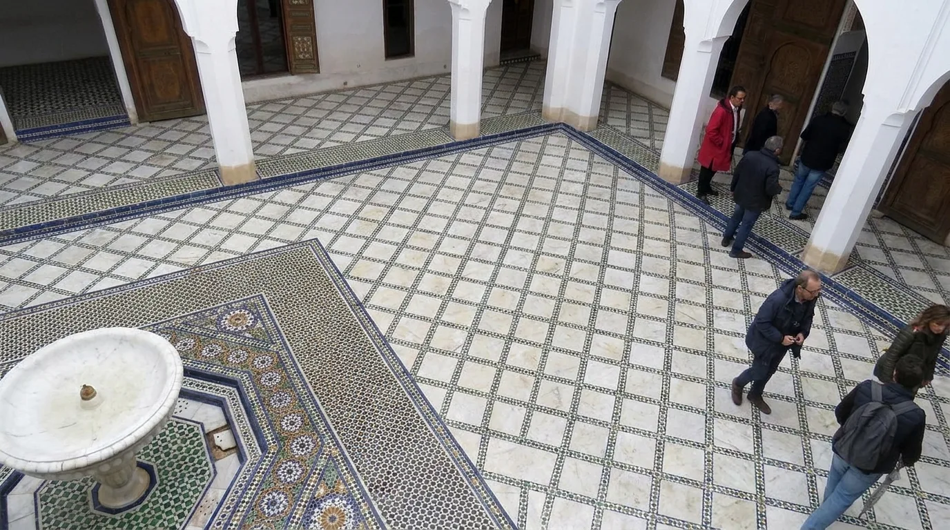 Level zellige courtyard at Bahia Palace with wide open walking space